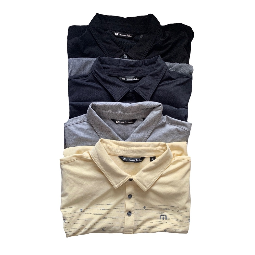 LOT OF 4 TravisMathew Best Of Both Golf Black / Grey / Yellow Polos Size XL - Picture 1 of 13